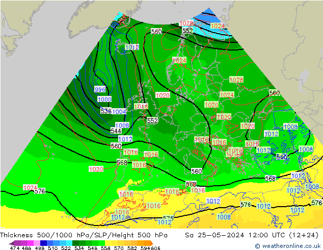 Thck 500-1000hPa Arpege-eu  25.05.2024 12 UTC