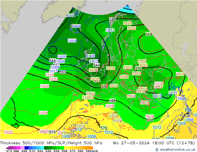 Thck 500-1000hPa Arpege-eu pon. 27.05.2024 18 UTC