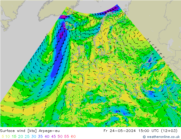 Surface wind Arpege-eu Fr 24.05.2024 15 UTC