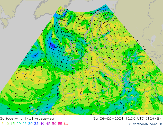 wiatr 10 m Arpege-eu nie. 26.05.2024 12 UTC