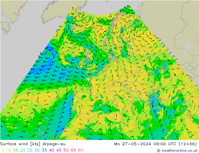 Viento 10 m Arpege-eu lun 27.05.2024 06 UTC