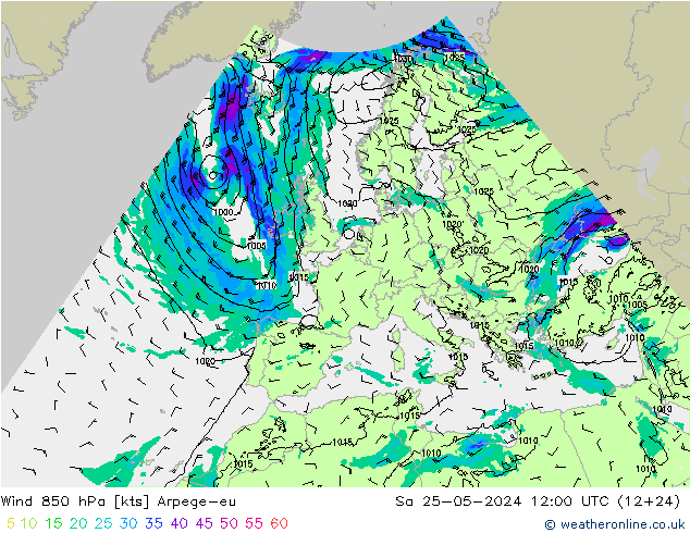 Rüzgar 850 hPa Arpege-eu Cts 25.05.2024 12 UTC