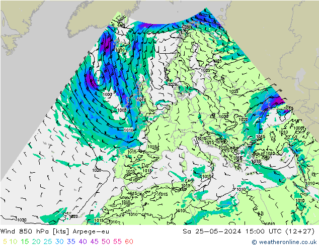 Wind 850 hPa Arpege-eu Sa 25.05.2024 15 UTC