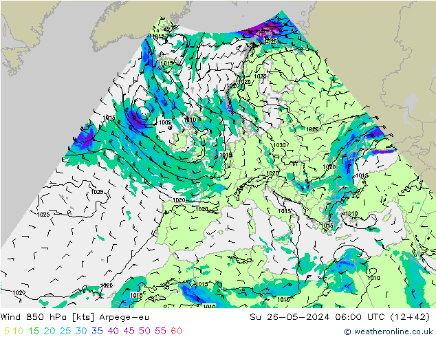 Vent 850 hPa Arpege-eu dim 26.05.2024 06 UTC