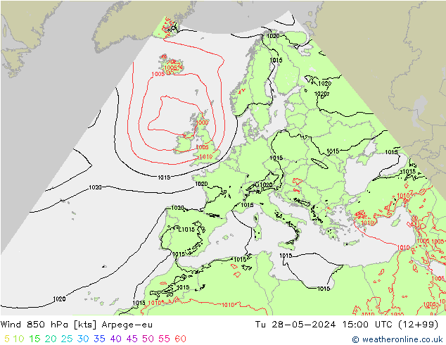 ветер 850 гПа Arpege-eu вт 28.05.2024 15 UTC