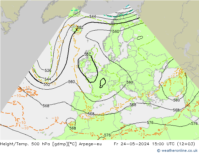 Height/Temp. 500 hPa Arpege-eu 星期五 24.05.2024 15 UTC
