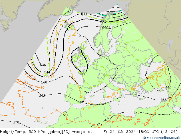 Yükseklik/Sıc. 500 hPa Arpege-eu Cu 24.05.2024 18 UTC