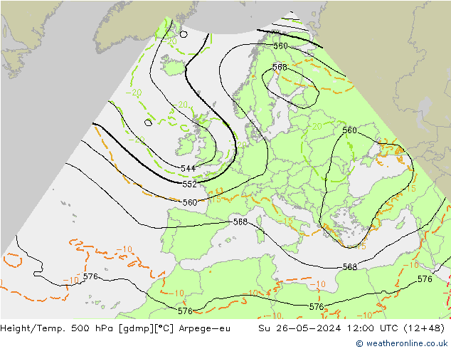 Height/Temp. 500 hPa Arpege-eu Su 26.05.2024 12 UTC