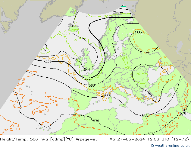 Height/Temp. 500 hPa Arpege-eu Mo 27.05.2024 12 UTC