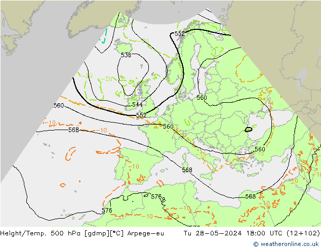 Height/Temp. 500 hPa Arpege-eu mar 28.05.2024 18 UTC