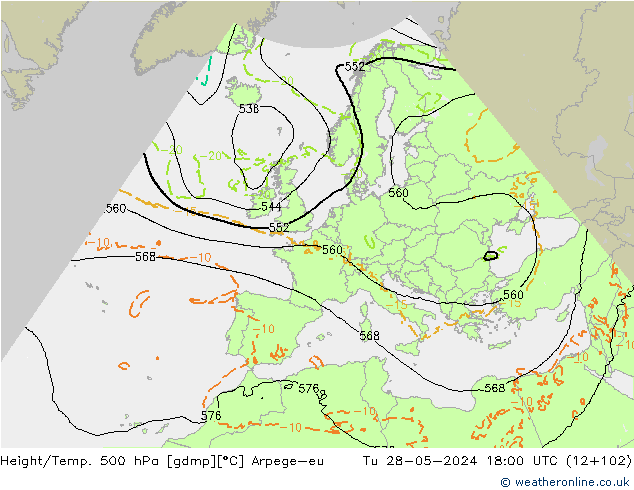 Hoogte/Temp. 500 hPa Arpege-eu di 28.05.2024 18 UTC