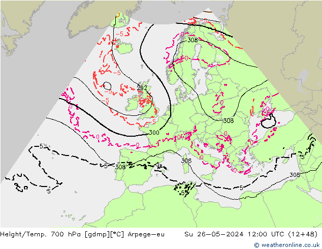 Hoogte/Temp. 700 hPa Arpege-eu zo 26.05.2024 12 UTC