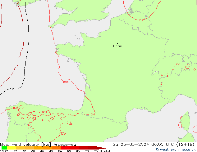 Max. wind velocity Arpege-eu So 25.05.2024 06 UTC