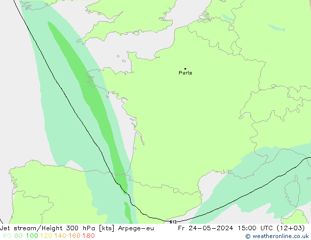 Jet stream/Height 300 hPa Arpege-eu Fr 24.05.2024 15 UTC