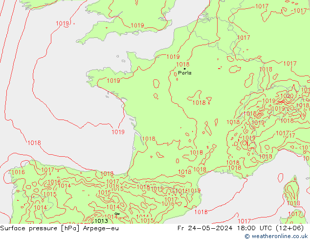 Pressione al suolo Arpege-eu ven 24.05.2024 18 UTC