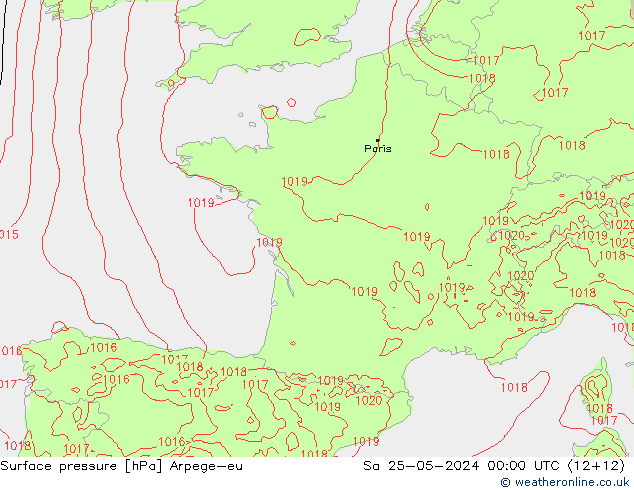 Surface pressure Arpege-eu Sa 25.05.2024 00 UTC