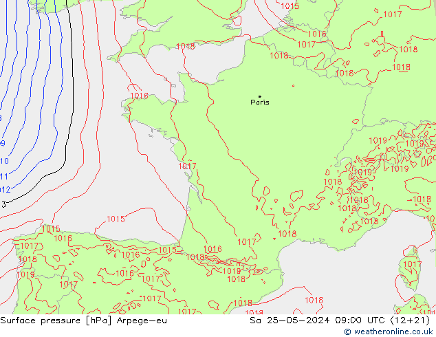 Surface pressure Arpege-eu Sa 25.05.2024 09 UTC