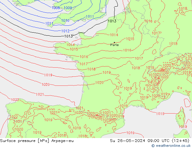 Yer basıncı Arpege-eu Paz 26.05.2024 09 UTC