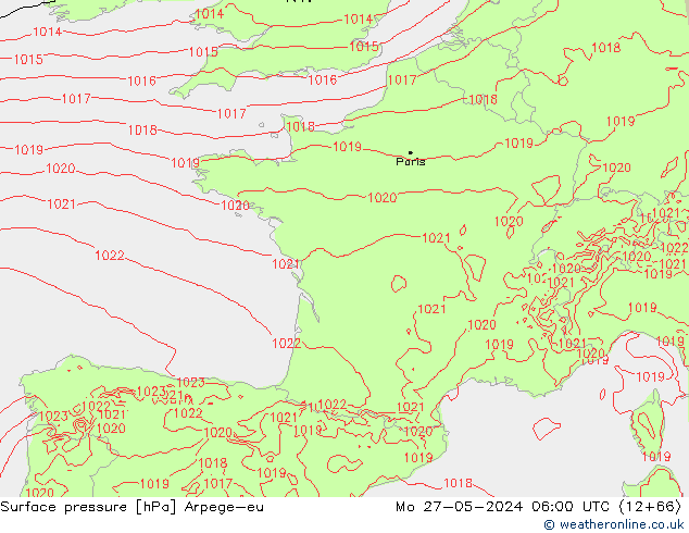 Atmosférický tlak Arpege-eu Po 27.05.2024 06 UTC