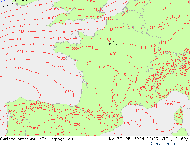 Pressione al suolo Arpege-eu lun 27.05.2024 09 UTC