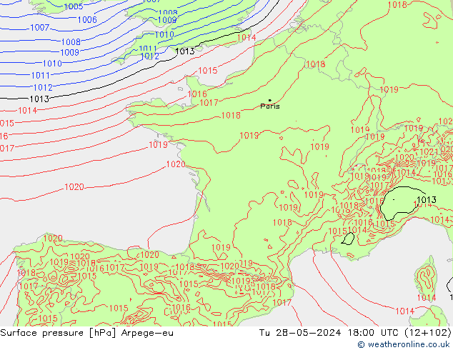 pression de l'air Arpege-eu mar 28.05.2024 18 UTC