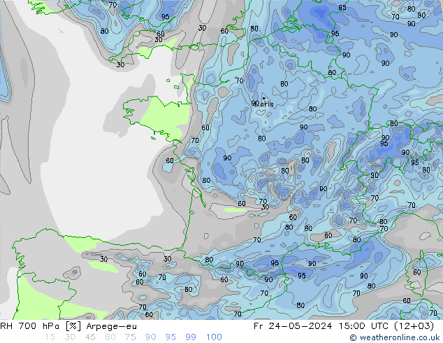 RH 700 hPa Arpege-eu Fr 24.05.2024 15 UTC