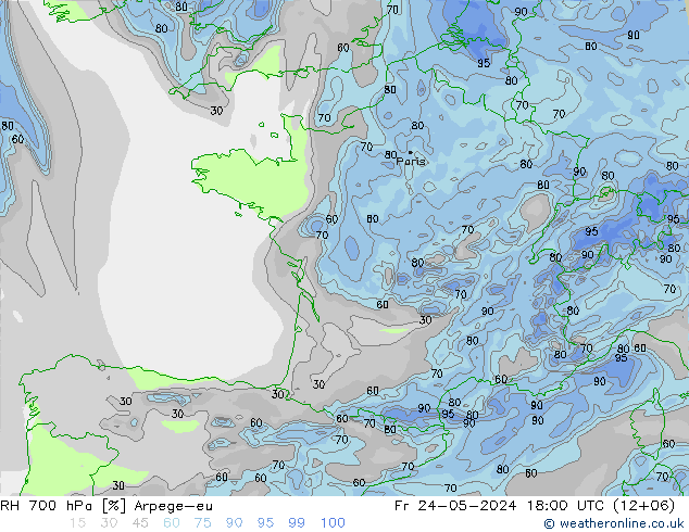 RH 700 hPa Arpege-eu Fr 24.05.2024 18 UTC