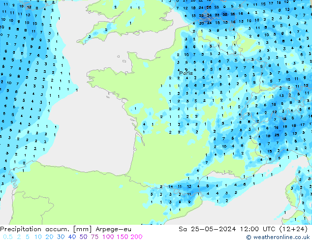 Precipitation accum. Arpege-eu Sáb 25.05.2024 12 UTC