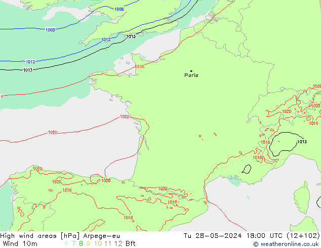 High wind areas Arpege-eu Ter 28.05.2024 18 UTC