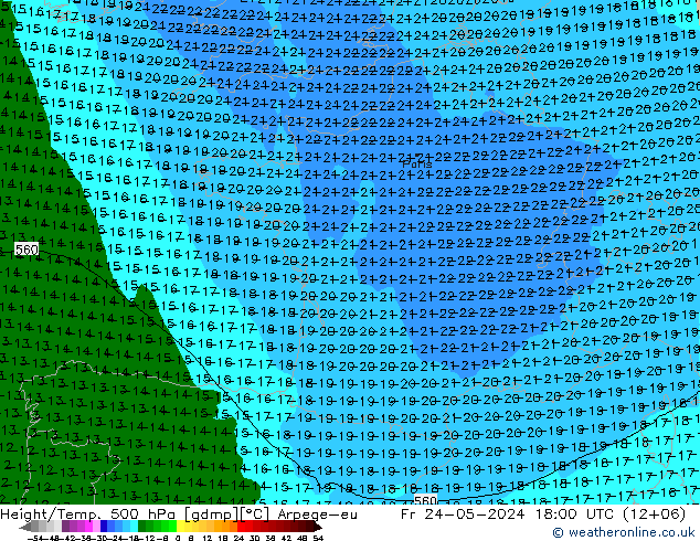 Height/Temp. 500 hPa Arpege-eu  24.05.2024 18 UTC