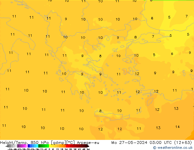 Height/Temp. 850 hPa Arpege-eu Mo 27.05.2024 03 UTC