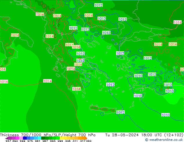 Dikte700-1000 hPa Arpege-eu di 28.05.2024 18 UTC