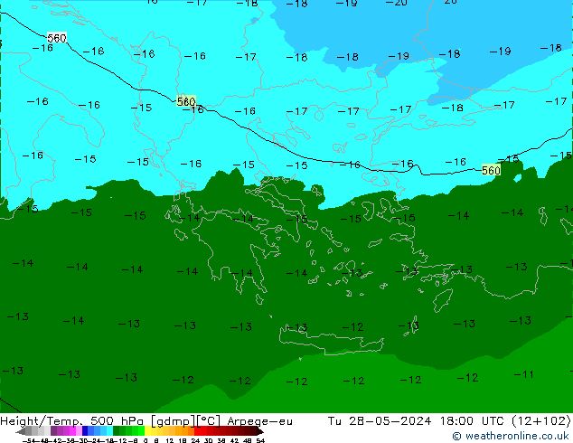 Height/Temp. 500 hPa Arpege-eu Tu 28.05.2024 18 UTC