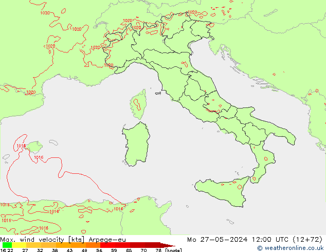 Max. wind velocity Arpege-eu lun 27.05.2024 12 UTC