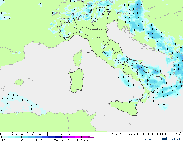 осадки (6h) Arpege-eu Вс 26.05.2024 00 UTC