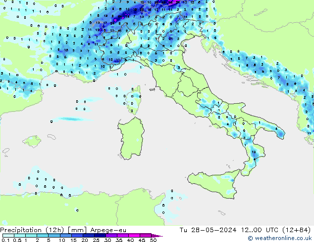 Precipitation (12h) Arpege-eu Tu 28.05.2024 00 UTC