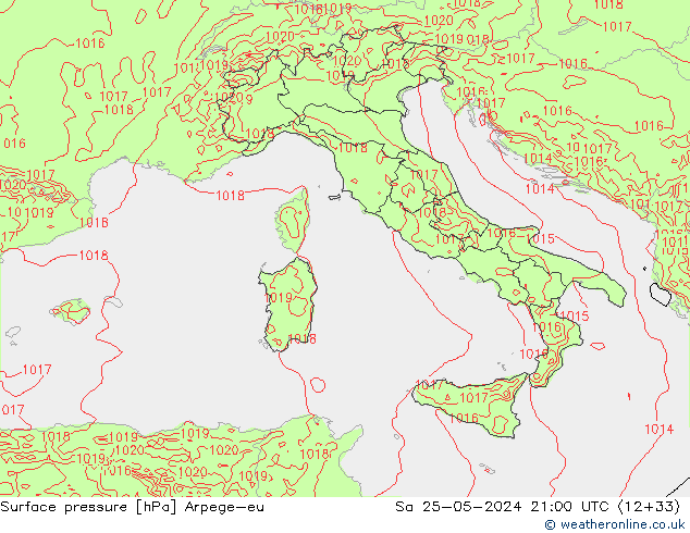 Surface pressure Arpege-eu Sa 25.05.2024 21 UTC