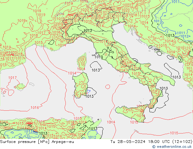 Surface pressure Arpege-eu Tu 28.05.2024 18 UTC