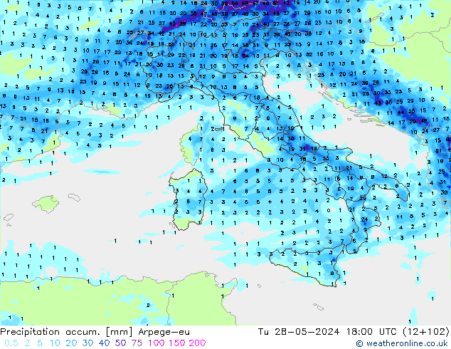 Toplam Yağış Arpege-eu Sa 28.05.2024 18 UTC