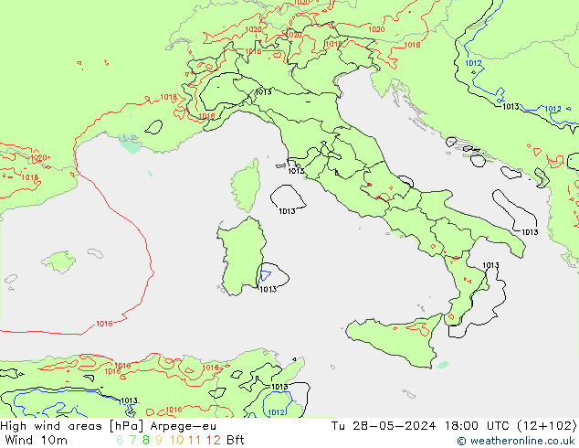 High wind areas Arpege-eu  28.05.2024 18 UTC