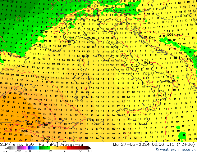 SLP/Temp. 850 hPa Arpege-eu lun 27.05.2024 06 UTC