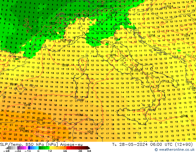 SLP/Temp. 850 hPa Arpege-eu Ter 28.05.2024 06 UTC