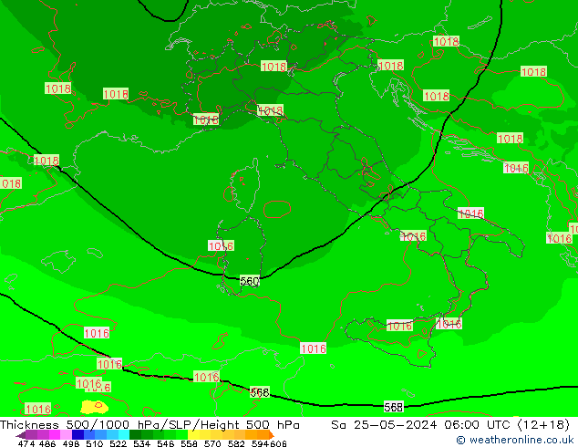 Espesor 500-1000 hPa Arpege-eu sáb 25.05.2024 06 UTC