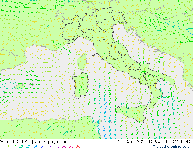 Vento 850 hPa Arpege-eu dom 26.05.2024 18 UTC