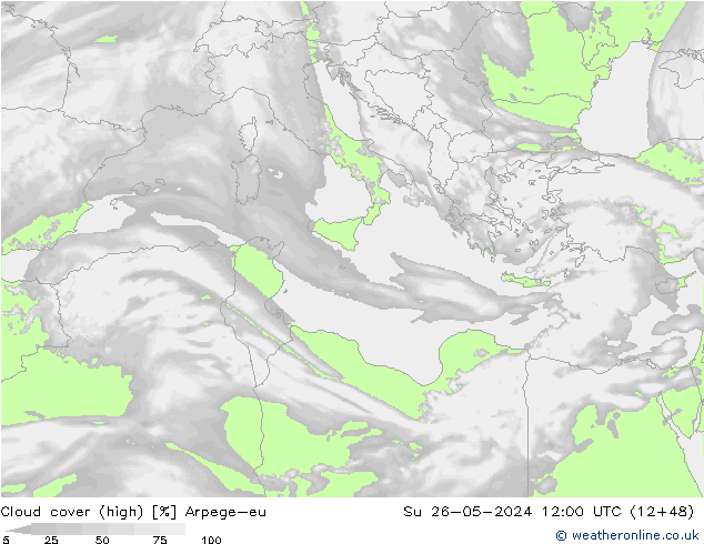 Cloud cover (high) Arpege-eu Su 26.05.2024 12 UTC