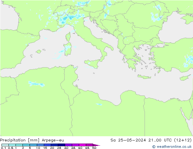 осадки Arpege-eu сб 25.05.2024 00 UTC