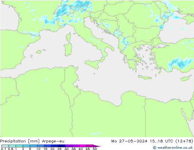 Precipitazione Arpege-eu lun 27.05.2024 18 UTC