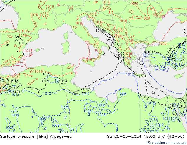 Surface pressure Arpege-eu Sa 25.05.2024 18 UTC