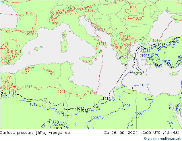 Pressione al suolo Arpege-eu dom 26.05.2024 12 UTC