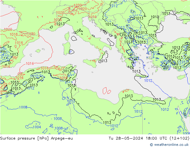 Presión superficial Arpege-eu mar 28.05.2024 18 UTC